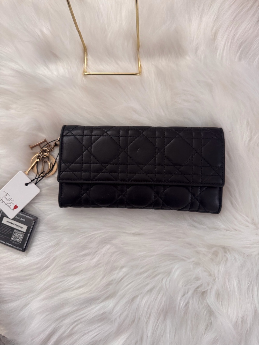 Christian Dior Black Cannage Quilted Pattern Leather Wallet or Clutch Bag